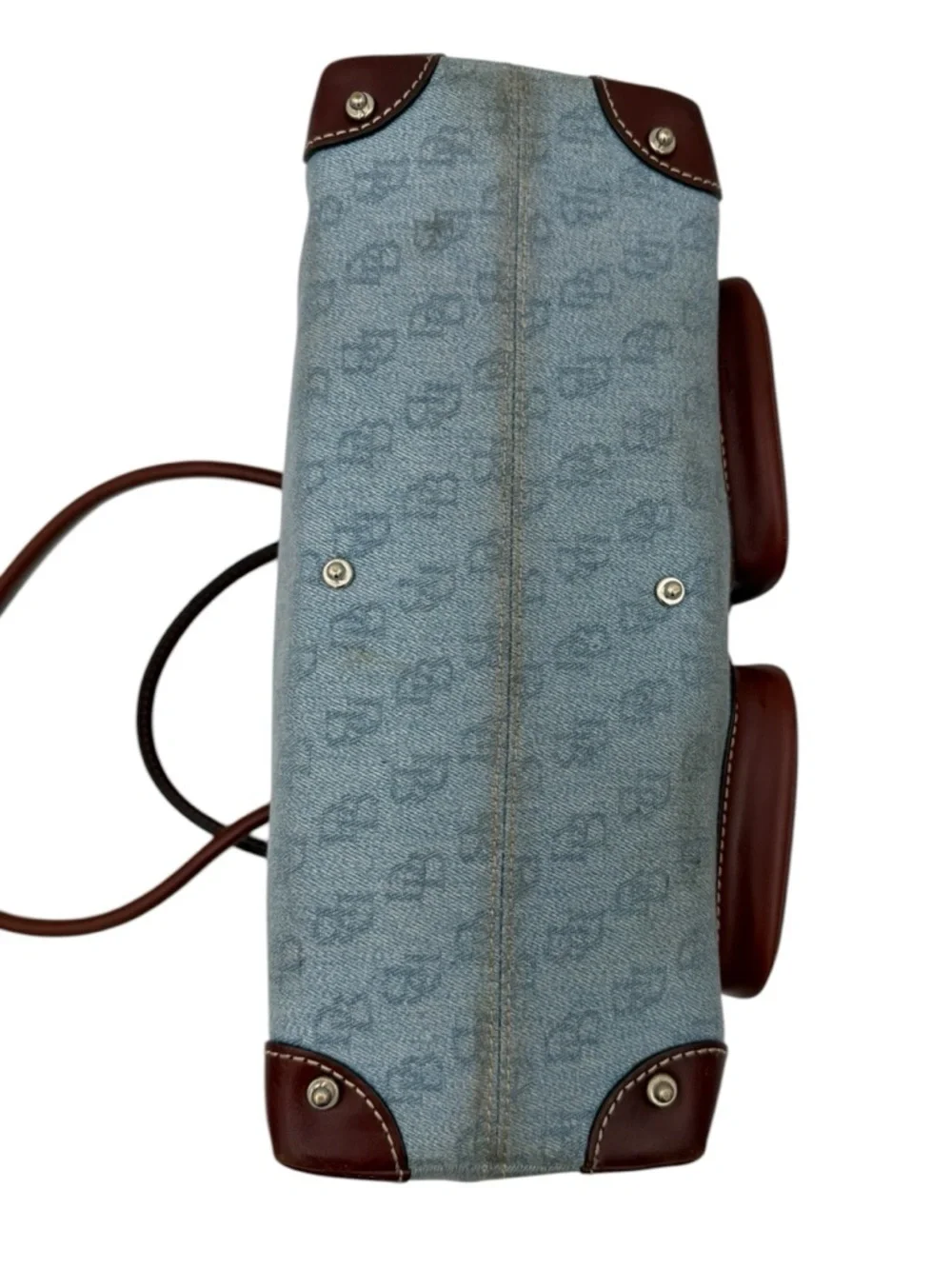 Dooney & Bourke Denim Monogram Cargo Satchel Set Brown Leather DB Logo Y2K